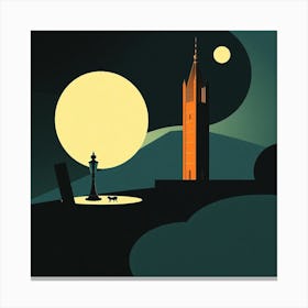 Clock Tower And Moon Canvas Print