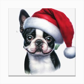 Boston Terrier Santa Hat Canvas Print