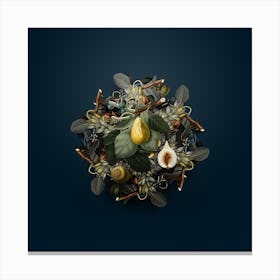 Vintage Common Fig Fruit Wreath on Teal Blue n.1213 Canvas Print
