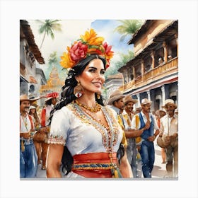 Colombian Festivities Watercolor Trending On Artstation Sharp Focus Studio Photo Intricate Deta (3) Canvas Print