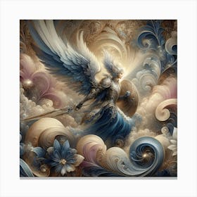 War Angel With Sword And Shield In Flowers Painting Canvas Print