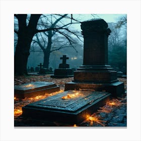 Gravestones With Candles Canvas Print