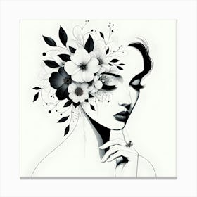 Black And White Flower Girl 1 Canvas Print