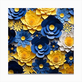 Blue And Yellow Paper Flowers 2 Canvas Print
