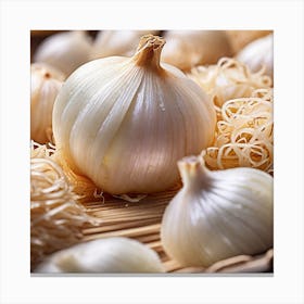 Garlic On A Wooden Table Canvas Print