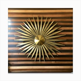 Midcentury Brass Radial Sun Figure On Top Of Walnu (2) Canvas Print