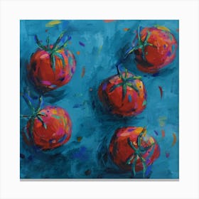 Cherry Tomatoes Red In Blue Square Canvas Print
