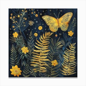 Ferns And Butterflies - Yellow Canvas Print