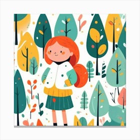 Girl in the forest, whimsical design 5 Canvas Print