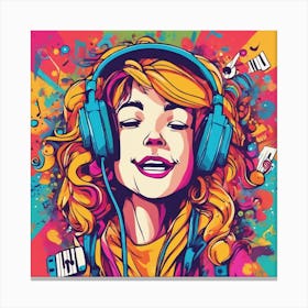 Music Girl With Headphones Canvas Print