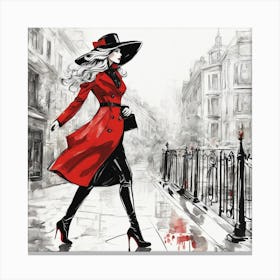 Lady In Red Coat Canvas Print