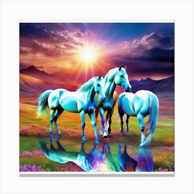 Three Horses In A Field Canvas Print