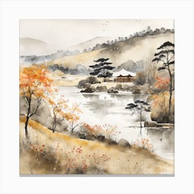 Japanese Landscape Painting Sumi E Drawing (28) Canvas Print