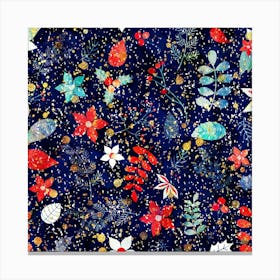 Festive Floral Pattern Christmas Blue Floral Flower Canvas Print