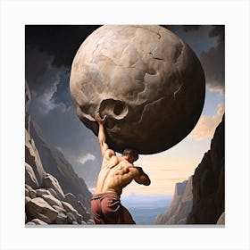 Man Carrying A Large Rock Canvas Print