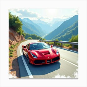 A Vibrant Ferrari Speeding Down A Watercolor Mountain Road 1 1 Canvas Print