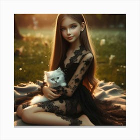 Girl With A Cat 6 Canvas Print