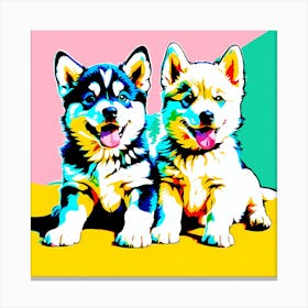 Siberian Husky Pups, This Contemporary art brings POP Art and Flat Vector Art Together, Colorful Art, Animal Art, Home Decor, Kids Room Decor, Puppy Bank - 119th Canvas Print