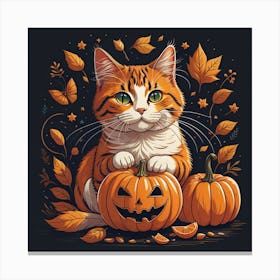 Cat With Pumpkins Canvas Print