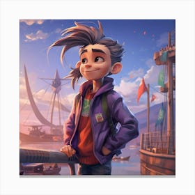 Boy Standing On A Dock Canvas Print