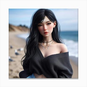 Asian Girl On The Beach Canvas Print