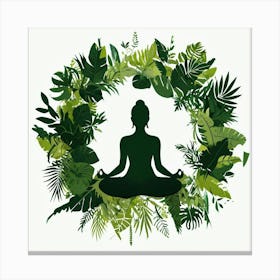 Meditating Woman In Green Leaves Canvas Print