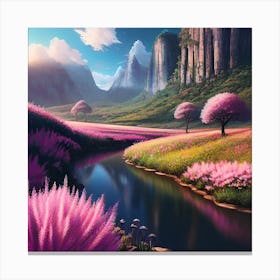 Pink Flowers In A Valley Canvas Print