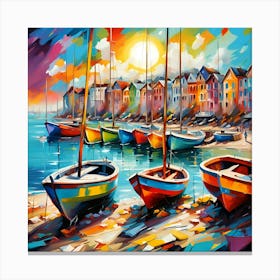 Colorful Wooden Boats Sheltered In The Cove Canvas Print