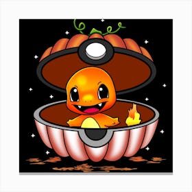 Charmander In Pumpkin Ball - Pokemon Halloween Canvas Print