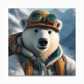 Close Up Portrait, Anthropomorphic Polar Bear Mountaneer Wearing An Expedition Outfit, In The Himala Canvas Print