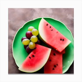 Watermelon Green Grapes Green And Red Apples On A Plate And A Calm Background (2) Canvas Print