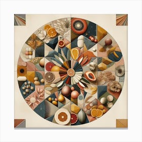 A Creative and Abstract Collage of Geometric Shapes, Flowers, and Fruits with a Mediterranean Flair Canvas Print