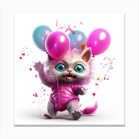 Pink Cat With Balloons Canvas Print