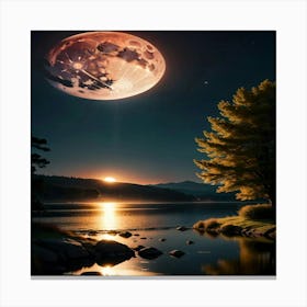 Full Moon Over Lake Canvas Print