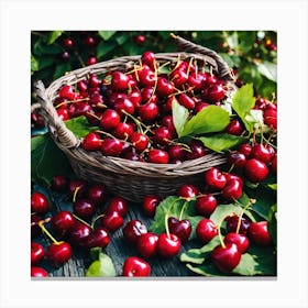 Cherry Basket In The Garden Canvas Print