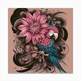 Parrot And Flower Canvas Print