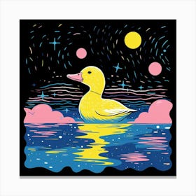 Duckling Linocut Style At Night 4 Canvas Print