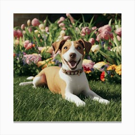 Dog Laying In The Grass Canvas Print