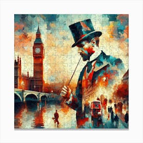 Abstract Puzzle Art English gentleman in London 4 Canvas Print