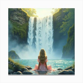 Taylor Swift Sitting By A Waterfall, With Watercolor Mists Softly Rising Canvas Print