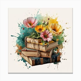 Best books and flowers on watercolor background 1 Canvas Print