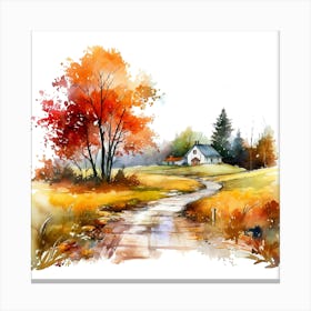 Watercolor Of A Country Road Canvas Print