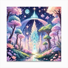 A Fantasy Forest With Twinkling Stars In Pastel Tone Square Composition 430 Canvas Print
