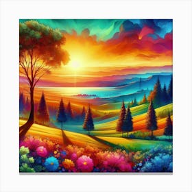 Sunset Landscape Painting Canvas Print