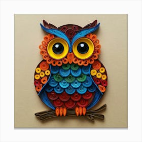 A Colorful Quilled Paper Owl With Large Eyes On A Beige Background Canvas Print