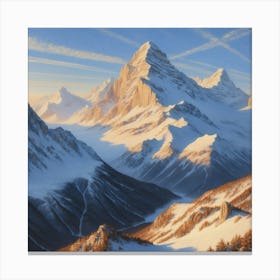 Oil Painting Of A Majestic Snowcovered Mountains Canvas Print