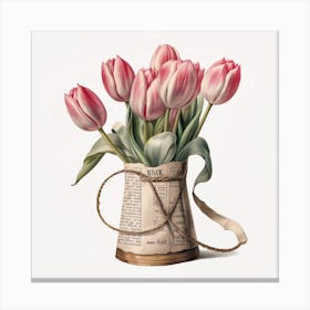 Tulips In A Vintage Vase Canvas Print