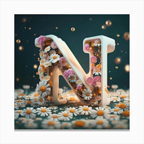 Letter N With Flowers Canvas Print