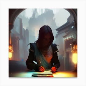 Girl Writing A Letter Canvas Print