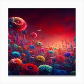 Currently on Tau Ceti 09 (alien, flowers, red sky, colorful) Canvas Print
